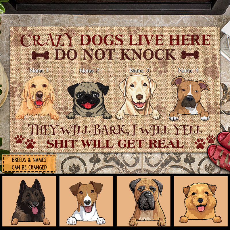 Pawzity Personalized Doormat, Gifts For Dog Lovers, Crazy Dogs Live Here Do Not Knock They Will Bark