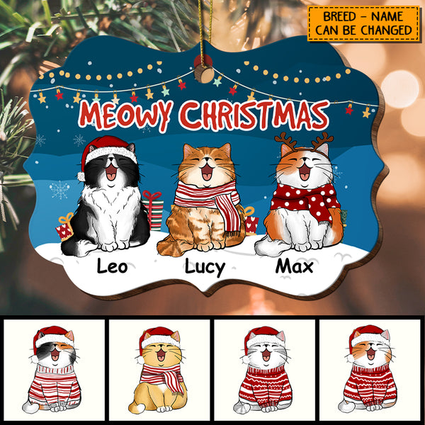 Meowy Christmas, Christmas Gifts Shaped Wooden Ornament, Personalized Cat Breeds Ornament