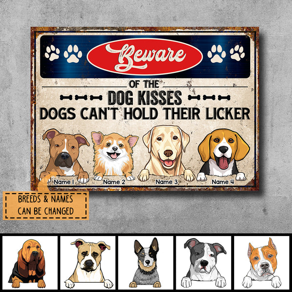 Pawzity Warning Metal Yard Sign, Gifts For Dog Lovers, Beware Of The Dog Kisses Funny Warning Sign