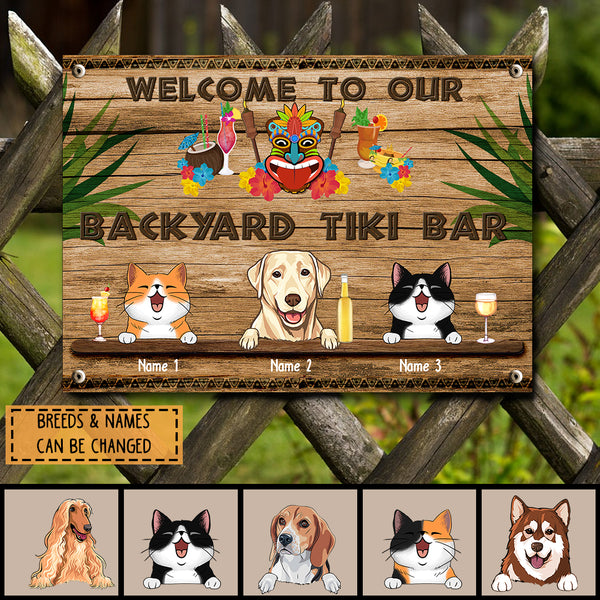 Pawzity Metal Backyard Tiki Bar Signs, Gifts For Pet Lovers, Hawaiian Tiki Silhouettes Welcome Signs