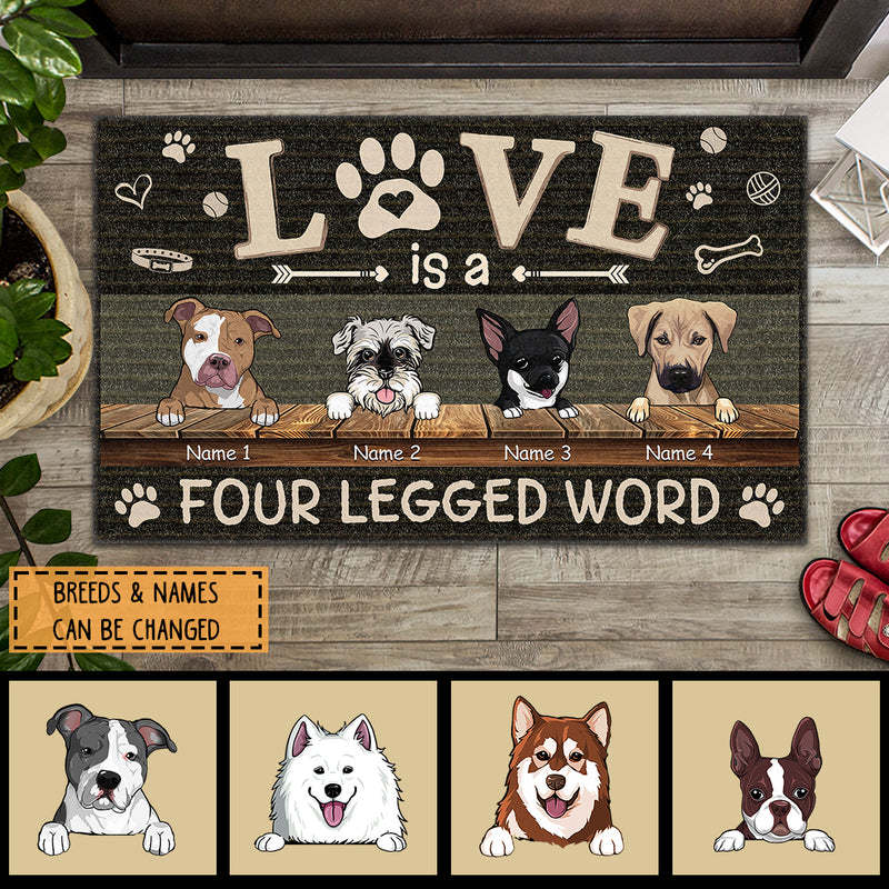 Pawzity Custom Doormat, Gifts For Dog Lovers, Love Is A Four-Legged Word Black Outdoor Door Mat