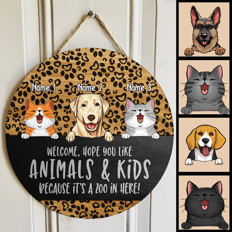 Pawzity Welcome Door Signs, Gifts For Pet Lovers, Hope You Like Animals And Kids Leopard Round Welcome Signs