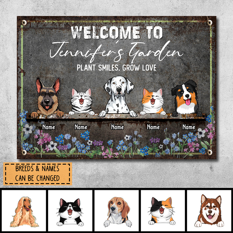 Pawzity Metal Garden Sign, Gifts For Pet Lovers, Plant Smiles Grow Love Flowers Welcome Signs