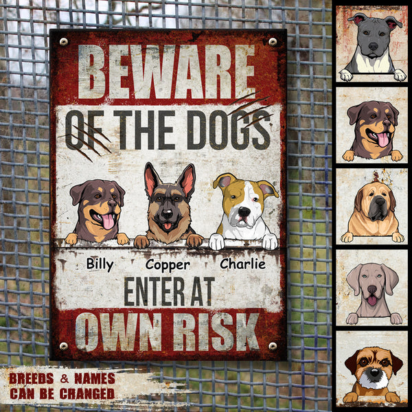 Pawzity Beware Of The Dogs Metal Yard Sign, Gifts For Dog Lovers, Enter At Own Risk Warning Signs