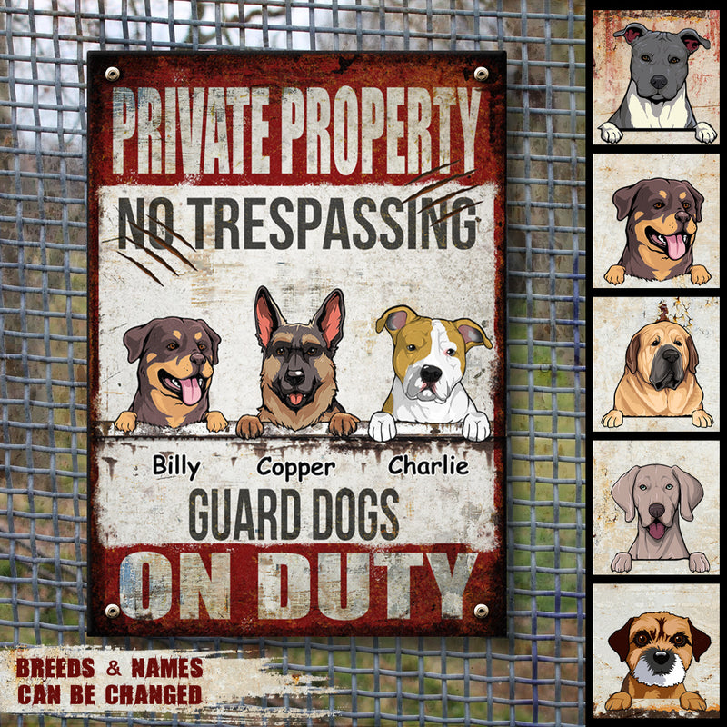 Pawzity Private Property No Trespassing Metal Yard Sign, Gifts For Dog Lovers, Guard Dogs On Duty Warning Signs