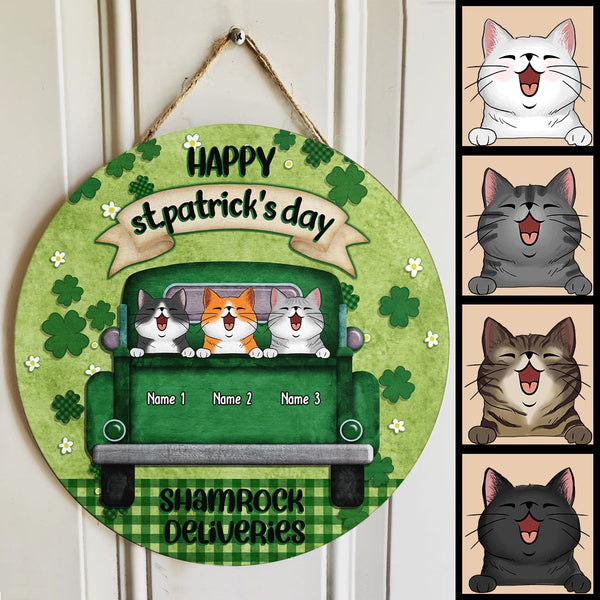 St. Patrick's Day Custom Wooden Signs, Gifts For Cat Lovers, Shamrock Deliveries Personalized Sign Wood , Cat Mom Gifts