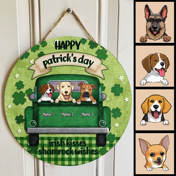 St. Patrick's Day Custom Wooden Signs, Gifts For Dog Lovers, Irish Kisses Shamrock Wishes Personalized Sign Wood , Dog Mom Gifts