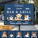 Pawzity Metal Poolside Bar & Grill Sign, Gifts For Pet Lovers, Sipping Grilling Chilling Blue Bar Signs