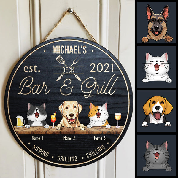 Pawzity Bar Signs, Gifts For Pet Lovers, Deck Bar & Grill Sipping Grilling Chilling Welcome Door Signs