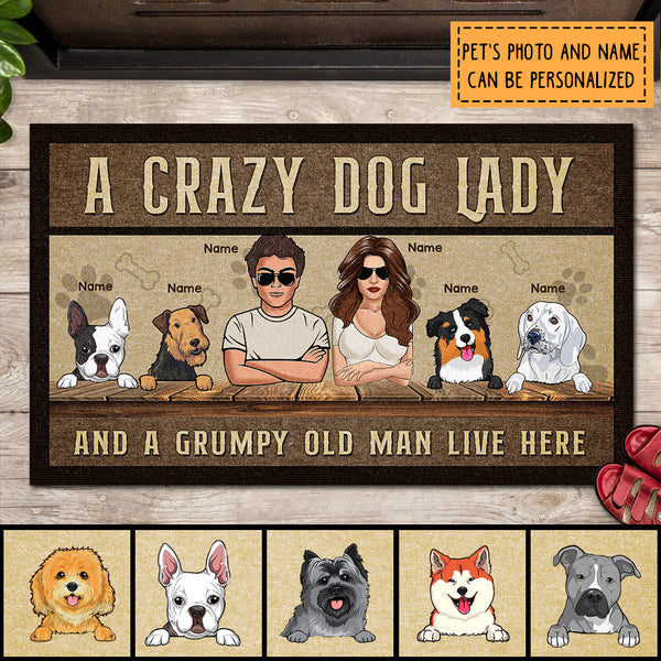 Pawzity Custom Doormat, Gifts For Dog Lovers, A Crazy Dog Lady And A Grumpy Old Man Live Here Outdoor Door Mat