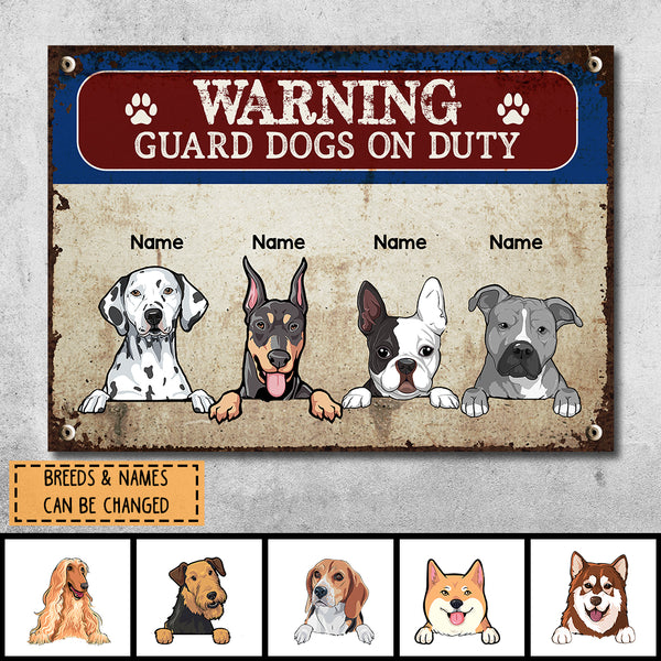 Pawzity Warning Metal Yard Sign, Gifts For Dog Lovers, Guard Dogs On Duty Funny Warning Sign