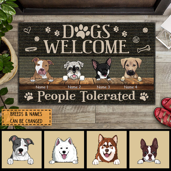 Pawzity Custom Doormat, Gifts For Dog Lovers, Dogs Welcome People Tolerated Black Outdoor Door Mat