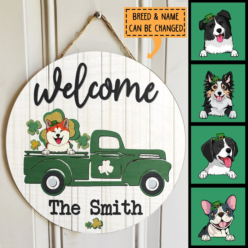 St. Patrick's Day Welcome Door Signs, Gifts For Dog Lovers, Vintage Truck Round Welcome Sign , Dog Mom Gifts