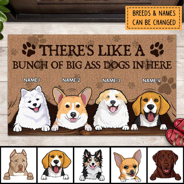 Pawzity Personalized Doormat, Gifts For Dog Lovers, There's Like A Bunch Of Big Ass Dogs In Here Front Door Mat