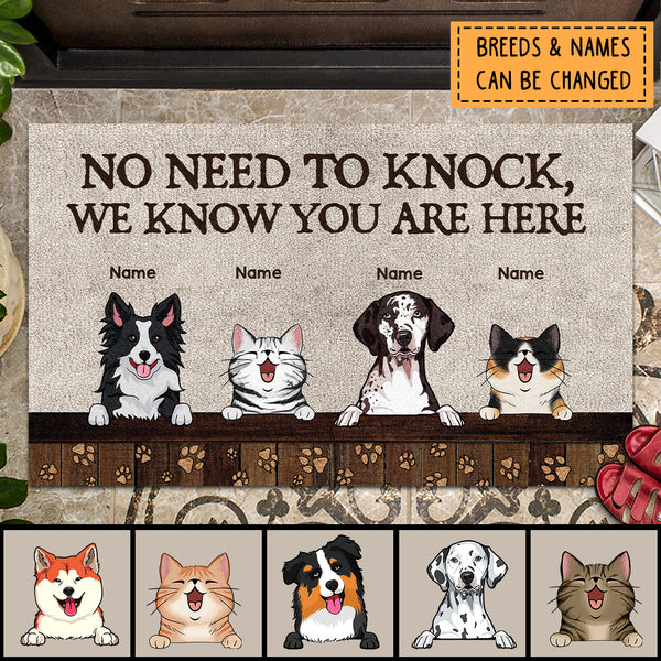 Pawzity No Need To Knock Front Door Mat, Gifts For Pet Lovers, We Know You Are Here Personalized Doormat