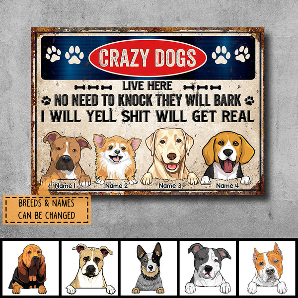 Pawzity Warning Metal Yard Sign, Gifts For Dog Lovers, Crazy Dogs Live Here No Need To Knock They Will Bark