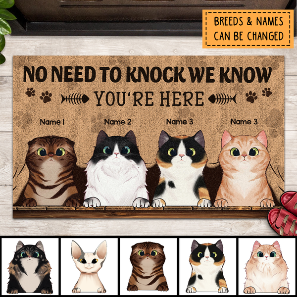 Pawzity No Need To Knock Front Door Matt, Gifts For Cat Lovers, We Know You Are Here Personalized Doorma