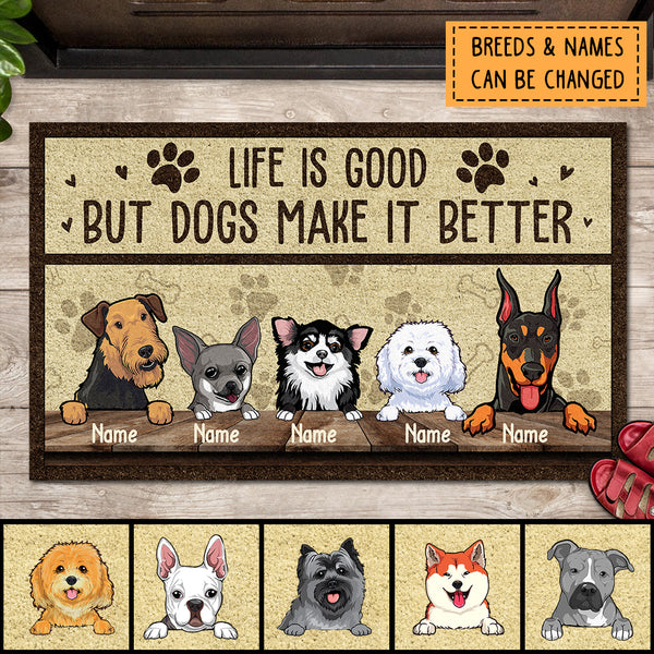 Pawzity Personalized Doormat, Gifts For Dog Lovers, Life Is Good But Dogs Make It Better Front Door Mat