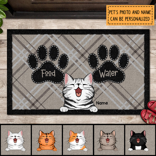 Pawzity Personalized Doormat, Gifts For Cat Lovers, Food Or Water Cat Choice Front Door Mat