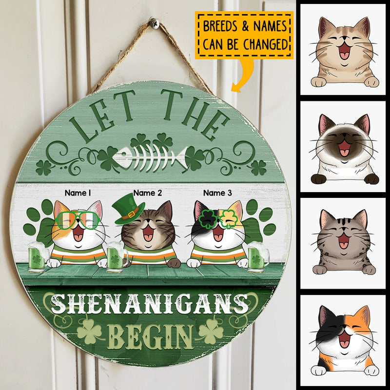 St. Patrick's Day Custom Wooden Signs, Gifts For Cat Lovers, Let The Shenanigans Begin Custom Signs Outdoor , Cat Mom Gifts