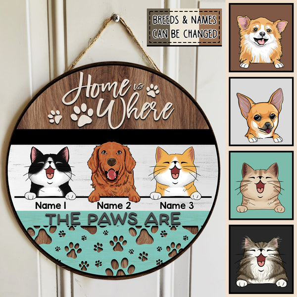 Pawzity Personalized Home Signs, Gifts For Pet Lovers, Home is Where The Paws Are Custom Wooden Signs