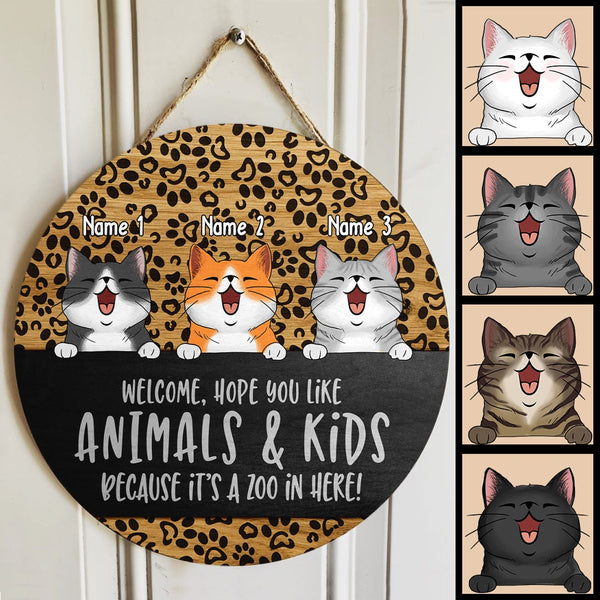 Pawzity Welcome Door Signs, Gifts For Cat Lovers, Hope You Like Animals And Kids Leopard Round Welcome Signs , Cat Mom Gifts