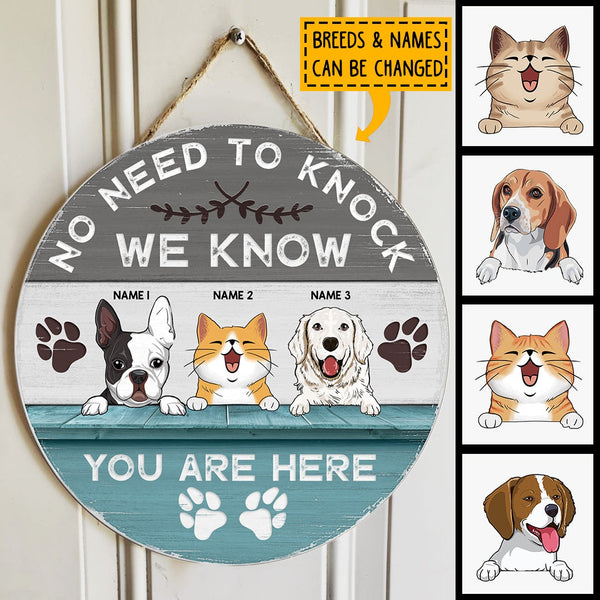 Pawzity No Need To Knock We Know You Are Here Custom Wood Signs, Gifts For Pet Lovers, Personalized Housewarming Gifts