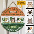 St. Patrick's Day Custom Wooden Signs, Gifts For Cat Lovers, Irish Kisses Shamrock Wishes Loads Of Luck , Cat Mom Gifts