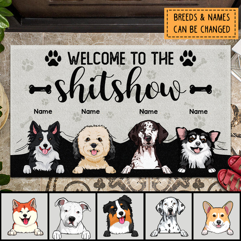 Pawzity Welcome To The Shitshow Custom Doormat, Gifts For Dog Lovers, Peeking From Curtain Dog Welcome Mat