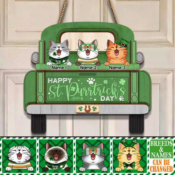 St. Patrick's Day Welcome Door Signs, Gifts For Cat Lovers, Happy St. Purrtrick' Day Car Shape , Cat Mom Gifts