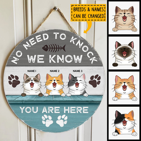 Pawzity No Need To Knock We Know You Are Here Custom Wood Signs, Gifts For Cat Lovers, Personalized Housewarming Gifts , Cat Mom Gifts