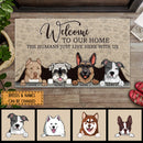 Pawzity Welcome To Our Home Personalized Doormat, Gifts For Dog Lovers, Peeking From Curtain Front Door Mat