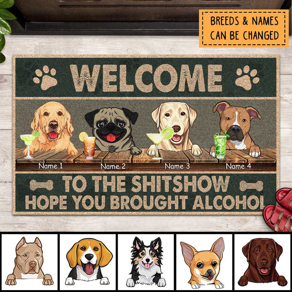 Pawzity Welcome To The Shitshow Personalized Doormat, Gifts For Dog Lovers, Vintage Front Door Mat