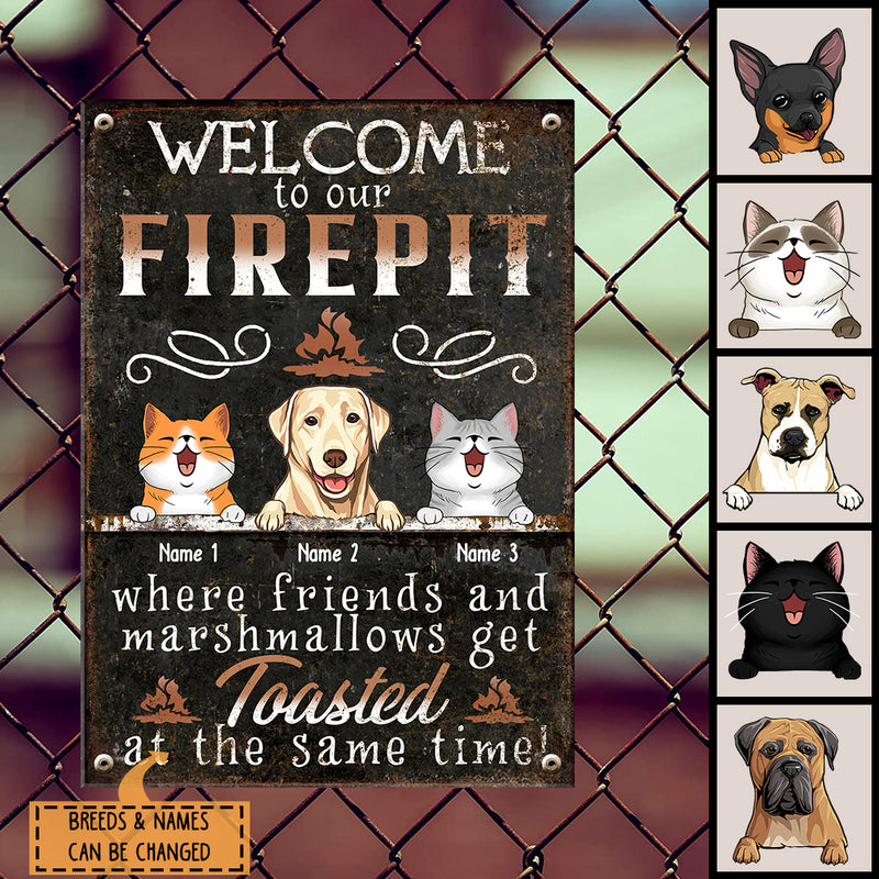 Pawzity Metal Camping Signs, Gifts For Pet Lovers, Welcome To Our Firepit Where Friends And Marshmallows Get Toasted