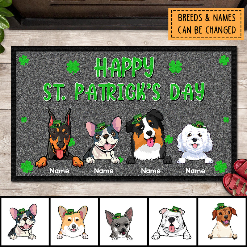 St. Patrick's Day Personalized Doormat, Gifts For Dog Lovers, Shamrocks Dark Outdoor Door Mat