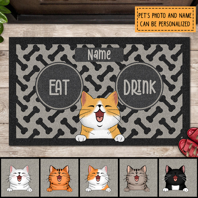 Pawzity Personalized Doormat, Gifts For Cat Lovers, Eat Or Drink Dark Front Door Mat
