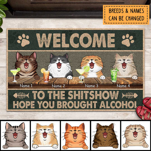 Pawzity Welcome To The Shitshow Personalized Doormat, Gifts For Cat Lovers, Vintage Front Door Mat