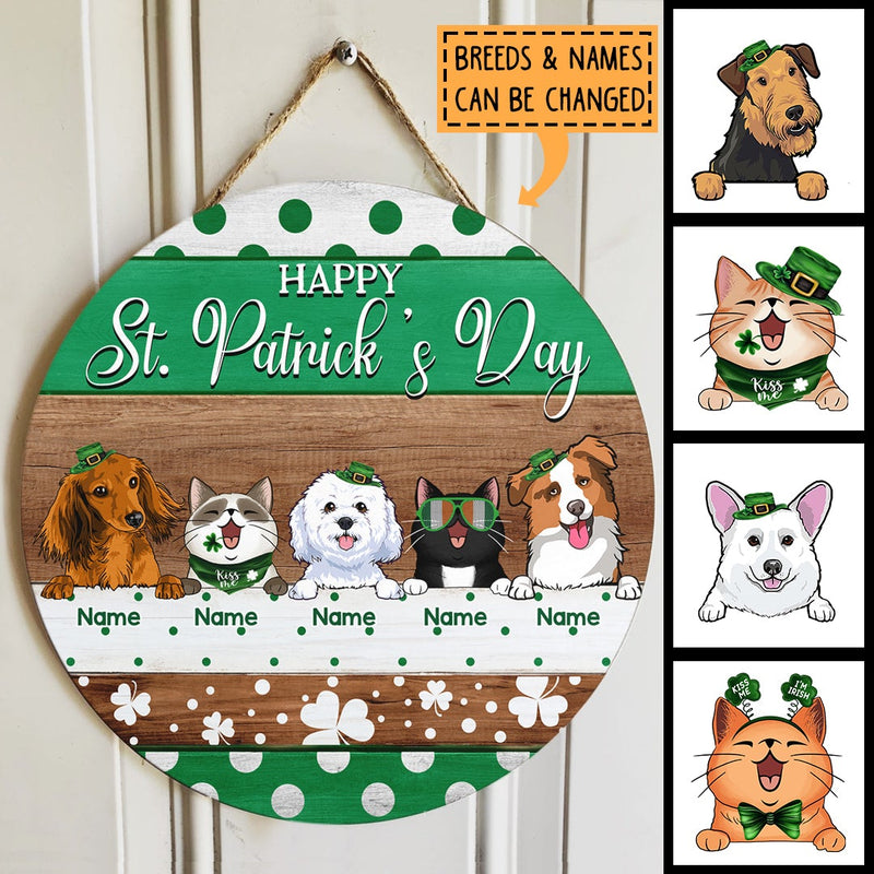 St. Patrick's Day Custom Wooden Signs, Gifts For Pet Lovers, Polka Dots Custom Signs Outdoor