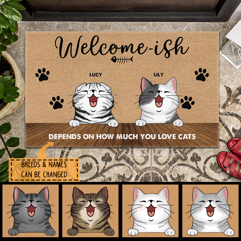 Pawzity Welcome-ish Custom Doormat, Gifts For Cat Lovers, Depends On How Much You Love Cats Front Door Mat