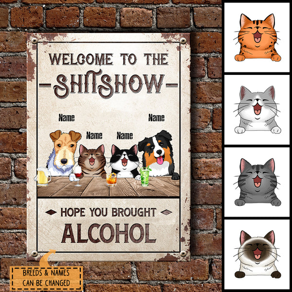 Pawzity Welcome To The Shitshow Metal Yard Sign, Gifts For Pet Lovers, Hope You Brought Alcohol Pastel Welcome Signs