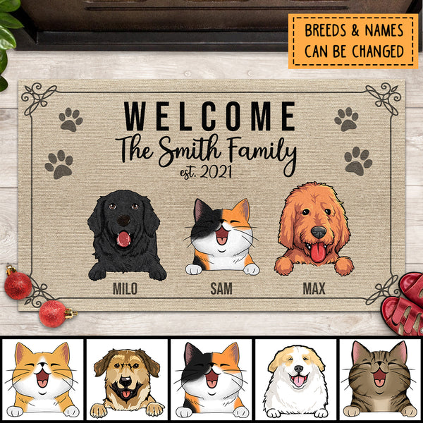 Pawzity Outdoor Door Mat, Gifts For Pet Lovers, Welcome Family Name Personalized Doormat
