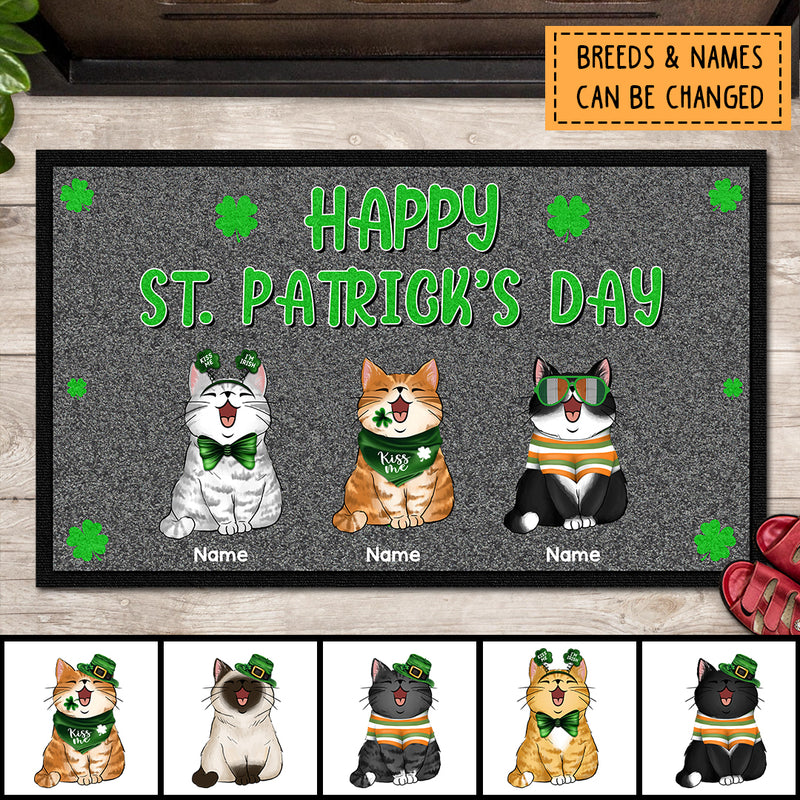 St. Patrick's Day Personalized Doormat, Gifts For Cat Lovers, Shamrocks Dark Outdoor Door Mat