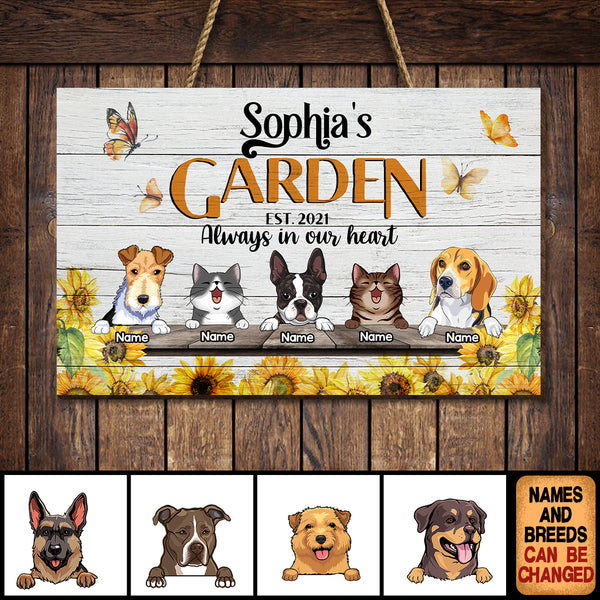 Pawzity Custom Wooden Sign, Gifts For Pet Lovers, Always In Our Heart Sunflower & Butterfly Rectangle Garden Signs