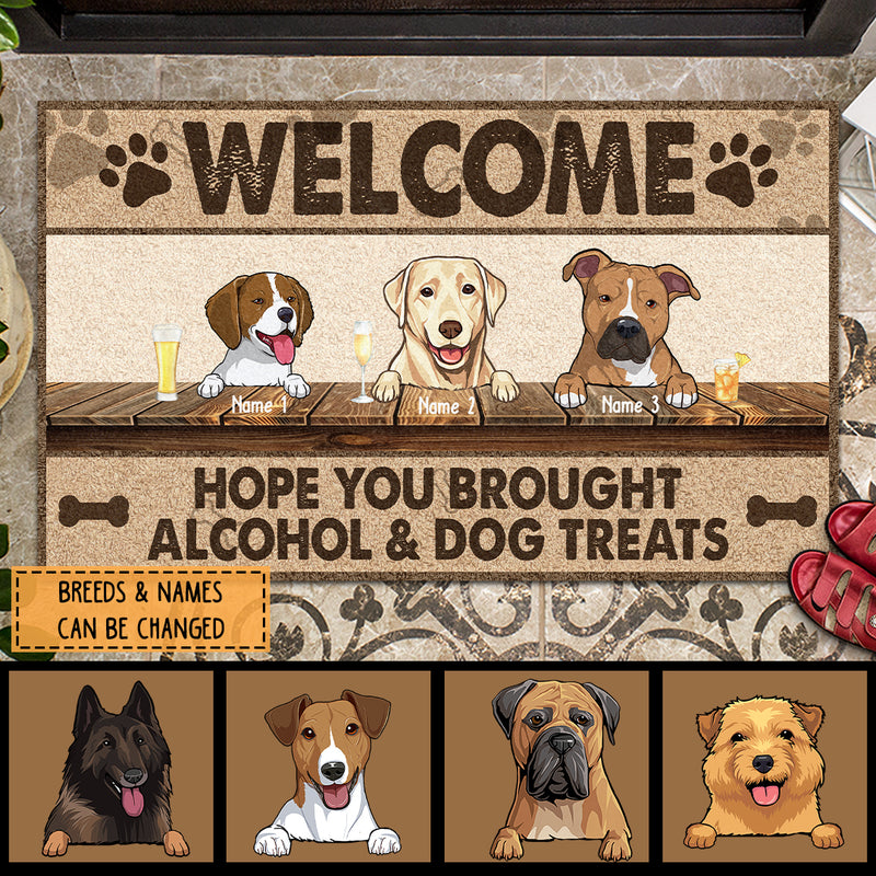 Pawzity Personalized Doormat, Gifts For Dog Lovers, Welcome Hope You Brought Alcohol & Dog Treats Front Doormat