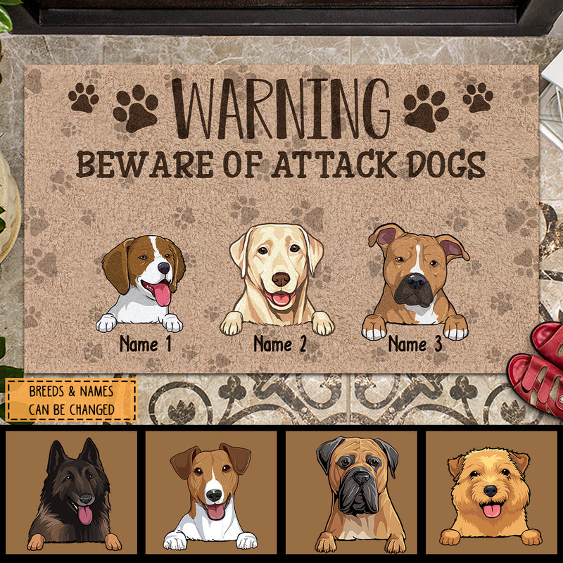 Pawzity Custom Doormat, Gifts For Dog Lovers, Warning Beware Of Attack Dogs Outdoor Door Mat