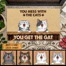 Pawzity Personalized Doormat, Gifts For Cat Lovers, You Mess With The Cats You Get The Gat Front Door Mat