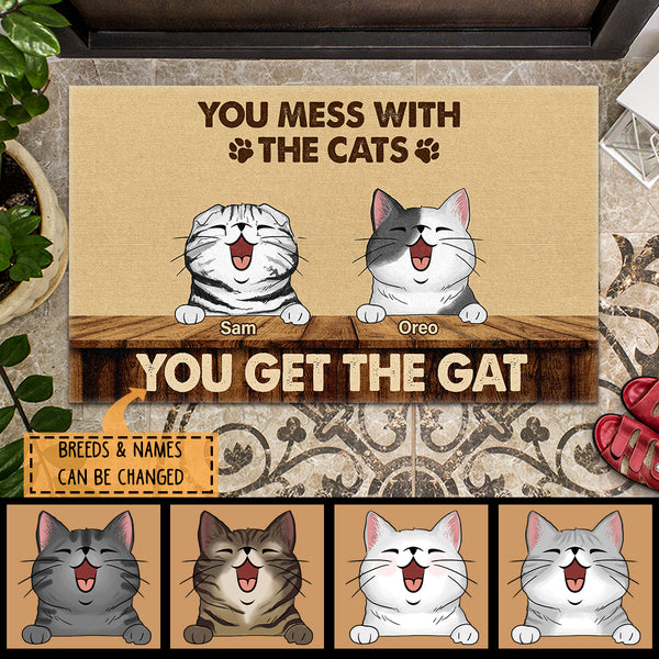 Pawzity Personalized Doormat, Gifts For Cat Lovers, You Mess With The Cats You Get The Gat Front Door Mat