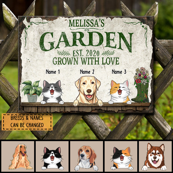 Pawzity Metal Garden Sign, Gifts For Pet Lovers, Grown With Love Plant & Flower Vintage Signs
