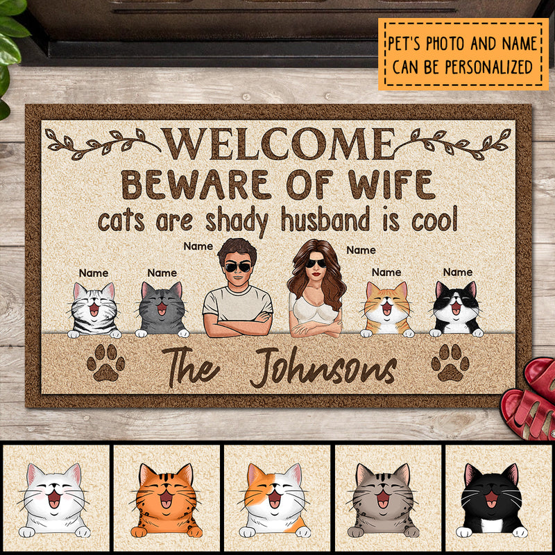 Pawzity Welcome Mat, Gifts For Cat Lovers, Beware Of Cat Is Shady Is Cool Outdoor Door Mat