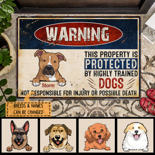 Pawzity Custom Doormat, Gifts For Dog Lovers, Warning This Property Is Protected By Highly Trained Dogs